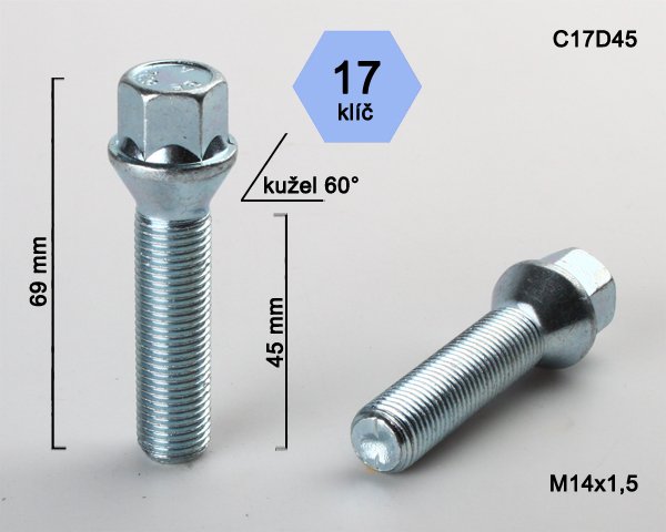 Bolte 14x1,5 45 mm kegle/zink C17D45 (200)