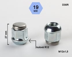 Møtrik 12X1,5 27 H19 kugleformet zink. til stål D30R(300)