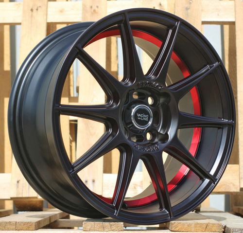RACINGLINE R15x7 4X100 ET 38 60.1 B5705 Black Half Matt+Red Lip (BLHMRL) For RACIN (K4)