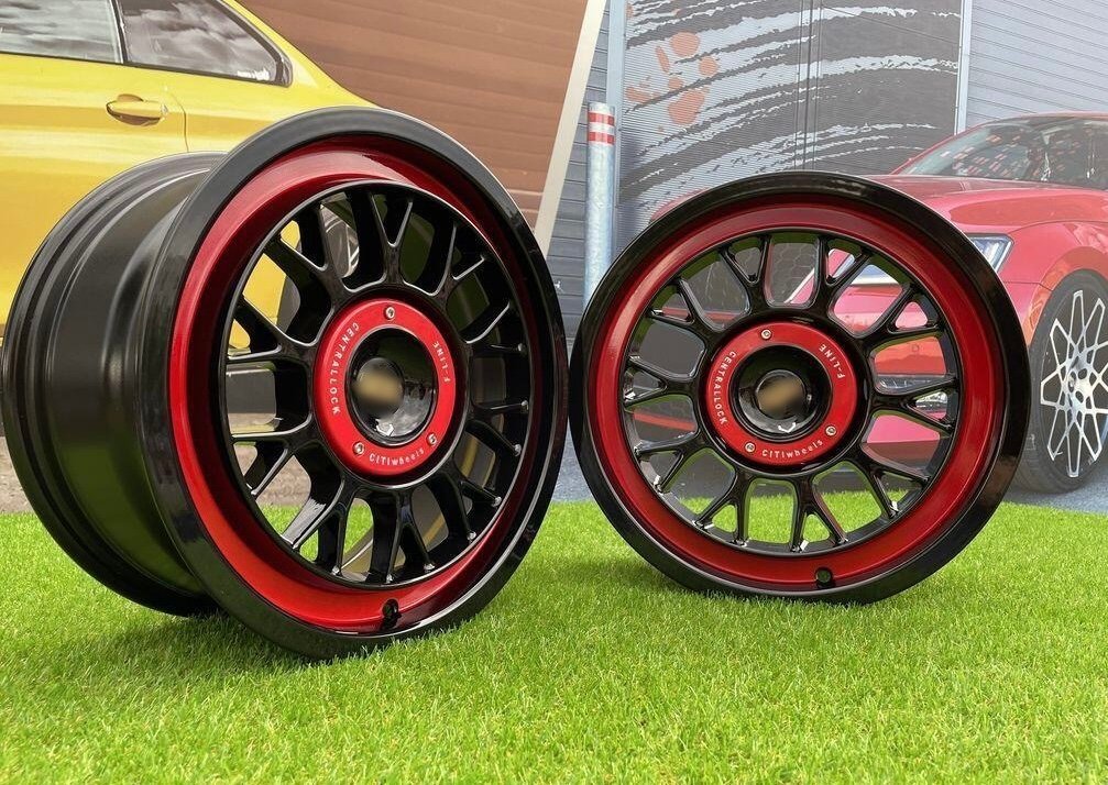 BBS F Line style 15X7 5X100/5X114.3 ET30 73.1 Gloss black with red lip