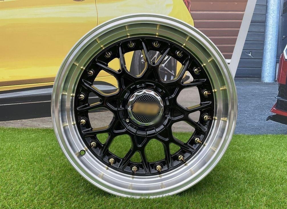 BBS RC2 Studed Spikes style 17X8J 4X100/4X114.3 ET25 73.1 Black with Diamond Cut Lip