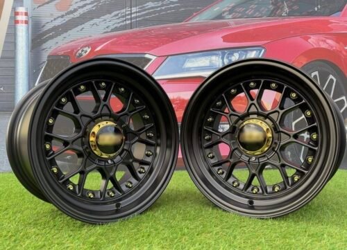 BBS RS Style R15X8J 4X100/4X114.3 ET0 73.1 Matt Black with Gold Rivets