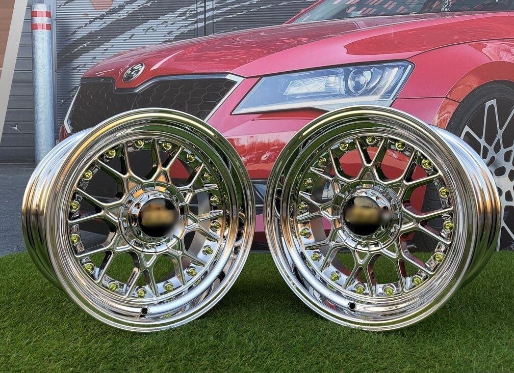 BBS RS Style R15X8J 4X100/4X114.3 ET0 73.1 Black Chrome with Gold rivets