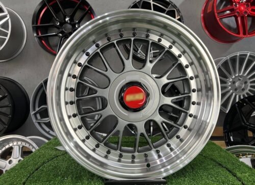 Laredo BBS LM style 15X8J 4X100/4X114.3 ET15 73.1 Grey with Diamond cut lip and black rivets ( BMW E30, VW Golf/Jetta, AUDI 80/Coupe/A3, Mazda MX )