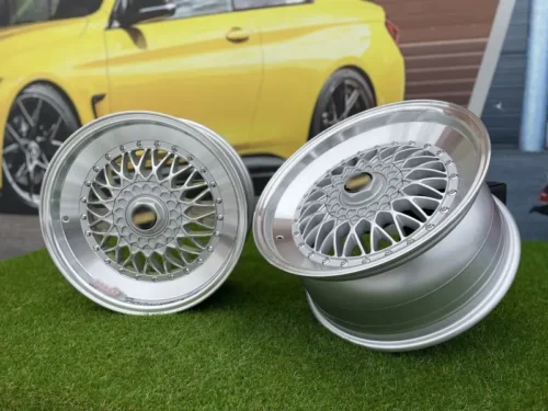BBS RS Slant Lip Style 17X8.5J 4X100/4X108 ET35 73.1 Silver with Diamond Cut lip and chrome rivets (BMW E30, VW Golf/Jetta, AUDI 80/90/200/Coupe, Ford Escort)