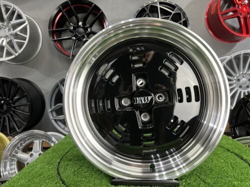 JDM AME A3C Style 15X8J 4X100 ET25 73.1 Black with polished lip