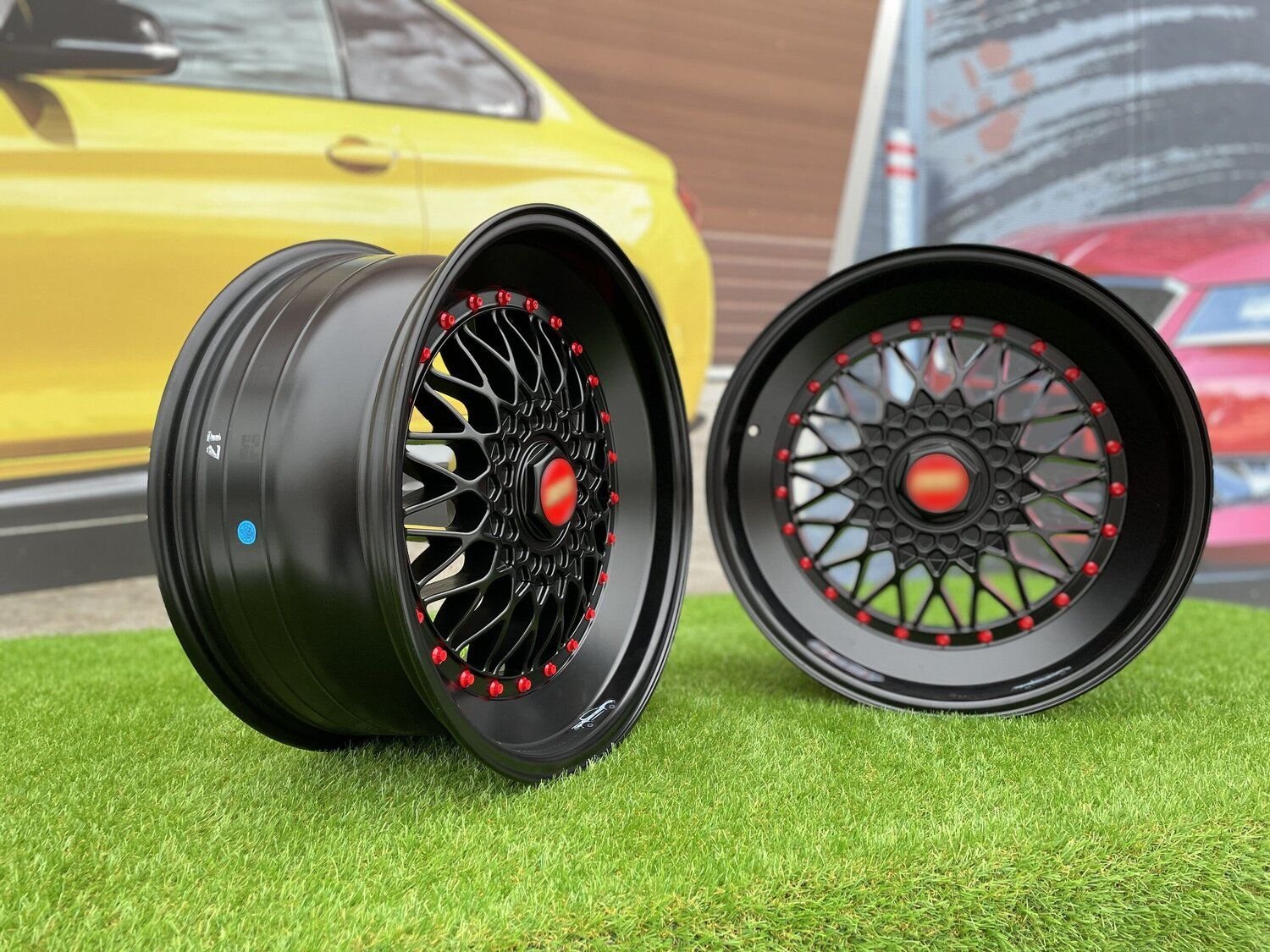 BBS RS Slant Lip Style 18X8.5J 5X112/5X120 ET28 74.1 Black half matt with red rivets (Audi A4/A6, VW Golf/Jetta, Mercedes E/S/SL/CL, BMW 3-5-6-8 E46/E90/E39/E60)