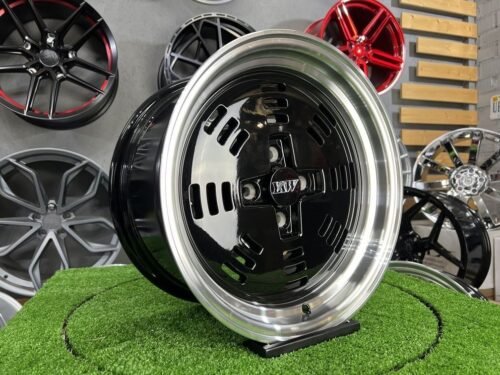 JDM AME A3C Style 15X8J 4X100 ET25 73.1 Black with polished lip