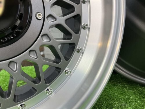 Porsche Mesh Mags BBS Design 15X8J 4X100/4X108 ET25 73.1 Grey gunmetal with polished lip ( BMW E30, VW Golf/Jetta, AUDI 80/90/200/Coupe )