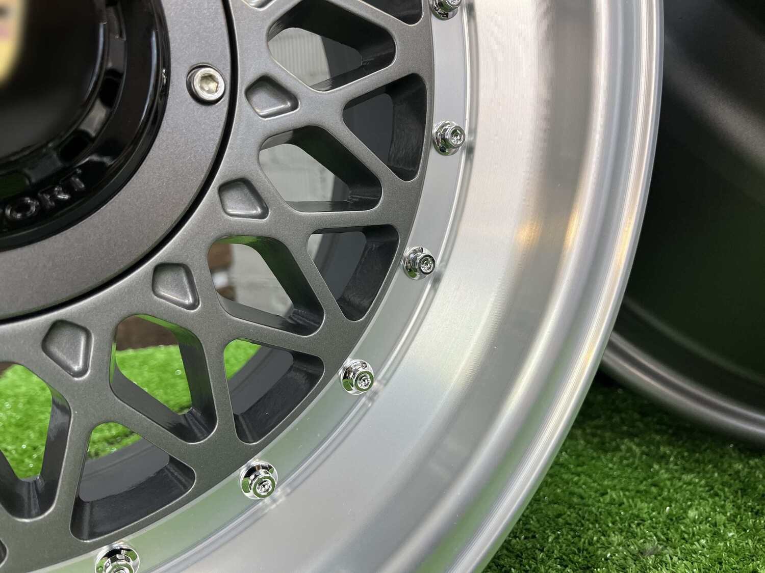 Porsche Mesh Mags BBS Design 15X8J 4X100/4X108 ET25 73.1 Grey gunmetal with polished lip ( BMW E30, VW Golf/Jetta, AUDI 80/90/200/Coupe ) 2