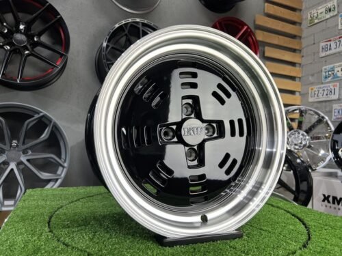 JDM AME A3C Style 15X8J 4X100 ET25 73.1 Black with polished lip
