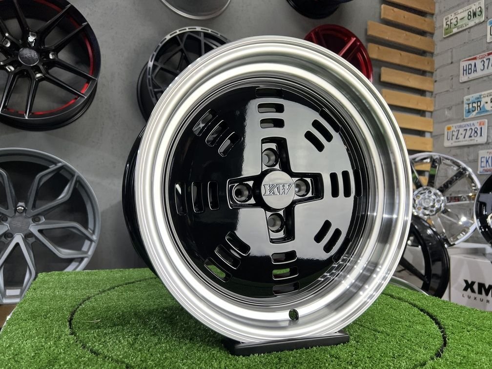 JDM AME A3C Style 15X8J 4X100 ET25 73.1 Black with polished lip 3