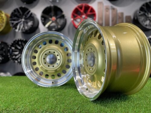 VW Classic Steel Design15X8J 4X100/5X100 ET25 73.1 Gold with Diamond Cut lip ( BMW E30, VW Golf/Jetta, AUDI 80/Coupe/A3, Mazda MX )