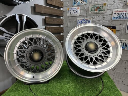 Porsche Mesh Mags BBS Design 15X8J 4X100/4X108 ET25 73.1 Grey gunmetal with polished lip ( BMW E30, VW Golf/Jetta, AUDI 80/90/200/Coupe )