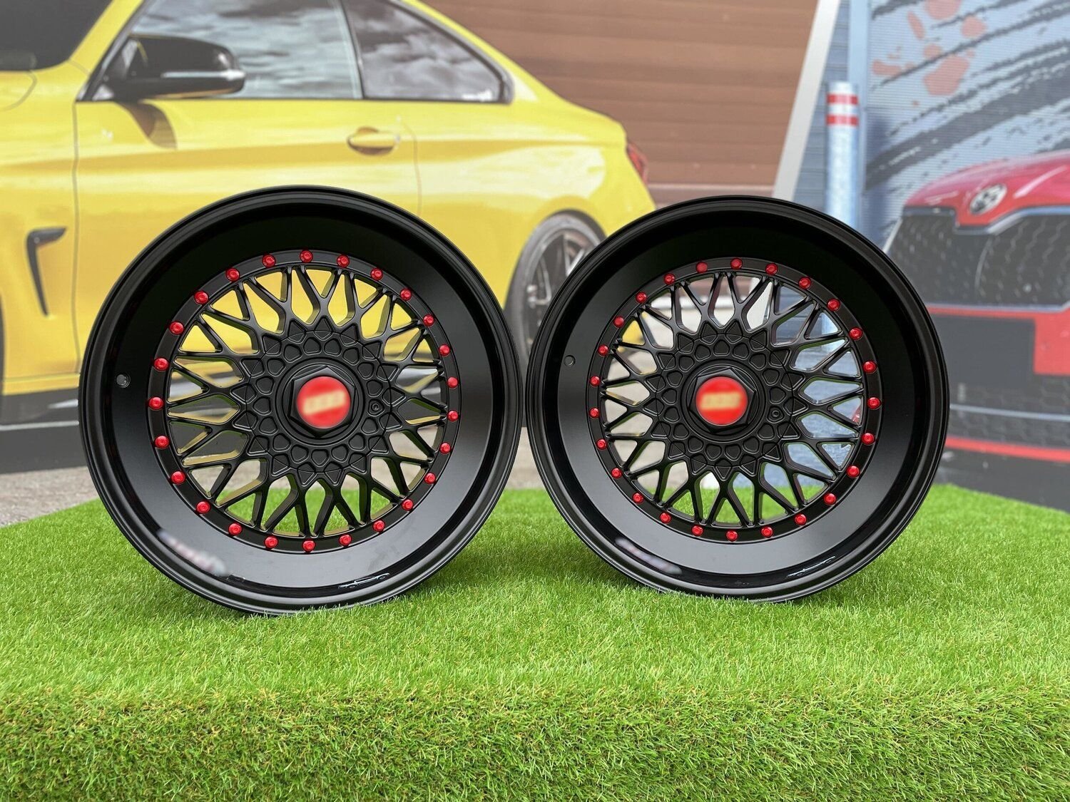BBS RS Slant Lip Style 18X8.5J 5X112/5X120 ET28 74.1 Black half matt with red rivets (Audi A4/A6, VW Golf/Jetta, Mercedes E/S/SL/CL, BMW 3-5-6-8 E46/E90/E39/E60) 3