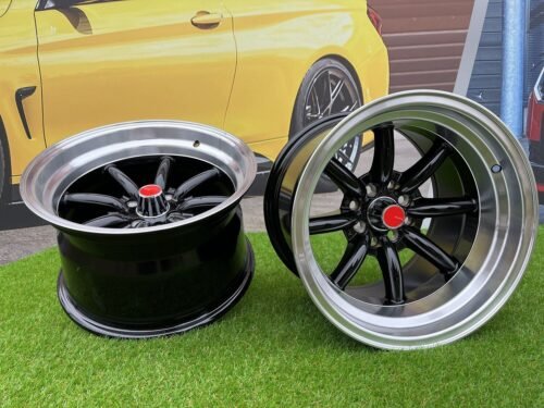 Watanabe Rota style 15X9J 4X100/4X114.3 ET0 73.1 Black with Diamond cut lip ( Mazda MX RX, VW, BMW E30, Honda, JDM cars )