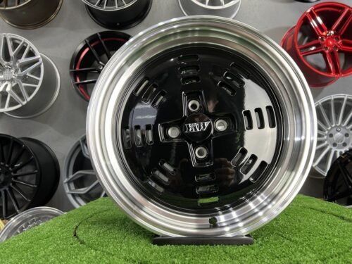 JDM AME A3C Style 15X8J 4X100 ET25 73.1 Black with polished lip