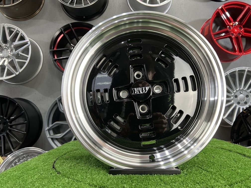 JDM AME A3C Style 15X8J 4X100 ET25 73.1 Black with polished lip 4