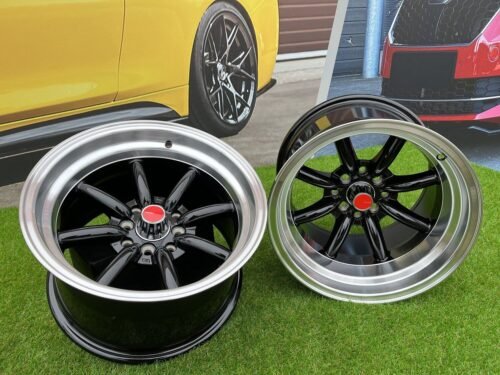 Watanabe Rota style 15X9J 4X100/4X114.3 ET0 73.1 Black with Diamond cut lip ( Mazda MX RX, VW, BMW E30, Honda, JDM cars )