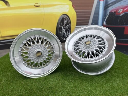 BBS RS Slant Lip Style 17X8.5J 4X100/4X108 ET35 73.1 Silver with Diamond Cut lip and chrome rivets (BMW E30, VW Golf/Jetta, AUDI 80/90/200/Coupe, Ford Escort)