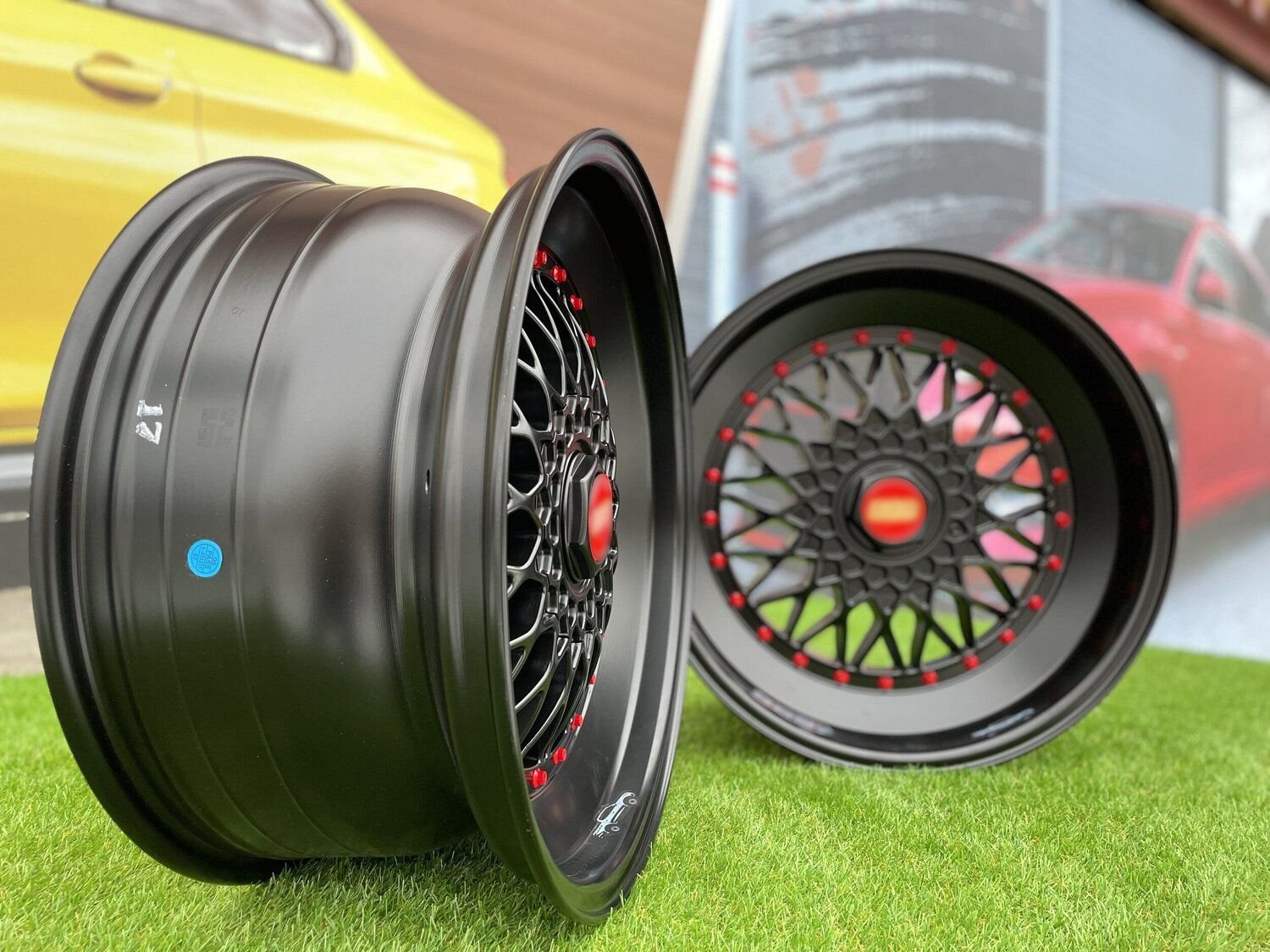 BBS RS Slant Lip Style 18X9.5J 5X112/5X120 ET25 74.1 Black half matt with red rivets (Audi A4/A6, VW Golf/Jetta, Mercedes E/S/SL/CL, BMW 3-5-6-8 E46/E90/E39/E60) 4