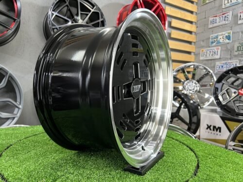 JDM AME A3C Style 15X8J 4X100 ET25 73.1 Black with polished lip