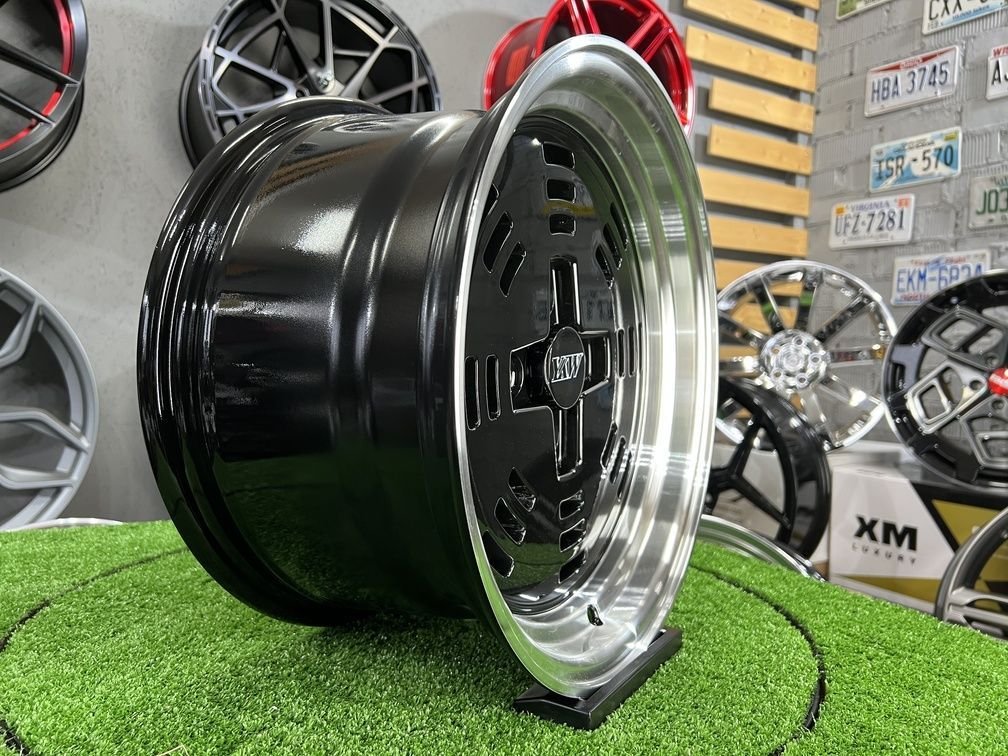 JDM AME A3C Style 15X8J 4X100 ET25 73.1 Black with polished lip 5