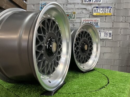 Porsche Mesh Mags BBS Design 15X8J 4X100/4X108 ET25 73.1 Grey gunmetal with polished lip ( BMW E30, VW Golf/Jetta, AUDI 80/90/200/Coupe )
