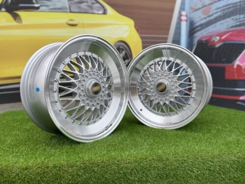BBS RS Slant Lip Style 17X8.5J 4X100/4X108 ET35 73.1 Silver with Diamond Cut lip and chrome rivets (BMW E30, VW Golf/Jetta, AUDI 80/90/200/Coupe, Ford Escort)