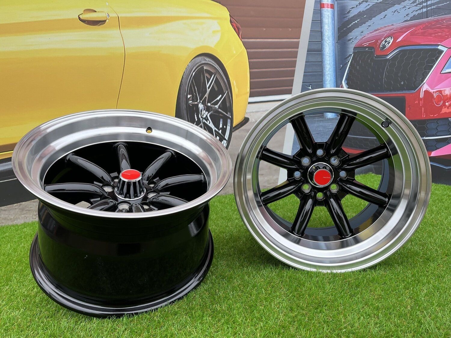 Watanabe Rota style 15X10.5J 4X100/4X114.3 ET -15 73.1 Black with Diamond cut lip ( Mazda MX RX, VW, BMW E30, Honda, JDM cars ) 4