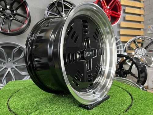 JDM AME A3C Style 15X8J 4X100 ET25 73.1 Black with polished lip