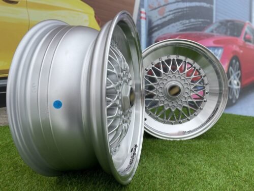 BBS RS Slant Lip Style 17X7.5J 4X100/4X108 ET35 73.1 Silver with Diamond Cut lip and chrome rivets (BMW E30, VW Golf/Jetta, AUDI 80/90/200/Coupe, Ford Escort)