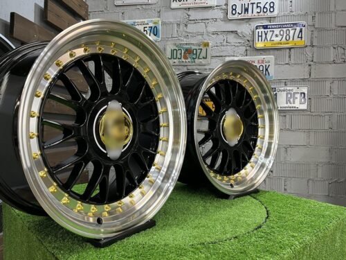 Laredo BBS LM style 17X8.5J 5X112/5X120 ET20 73.1 Black with Diamond cut lip and golden rivets ( Audi A4/A6, VW Golf/Jetta, Mercedes E/S/SL/CL, BMW 3-5-6-8 E46/E90/E39/E60 )