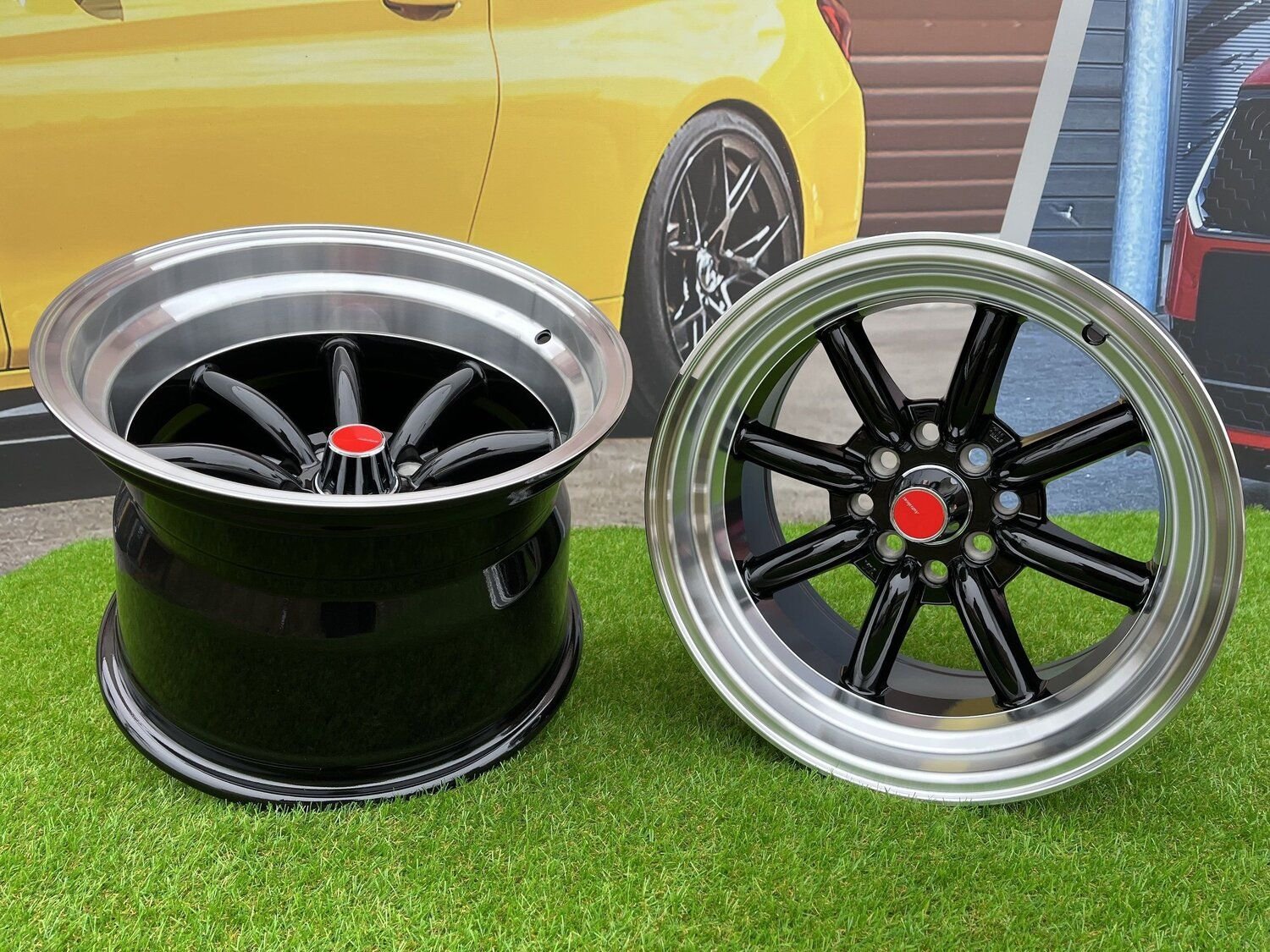 Watanabe Rota style 15X10.5J 4X100/4X114.3 ET -15 73.1 Black with Diamond cut lip ( Mazda MX RX, VW, BMW E30, Honda, JDM cars ) 5