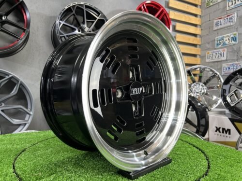 JDM AME A3C Style 15X8J 4X100 ET25 73.1 Black with polished lip