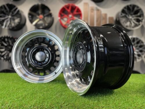 VW Classic Steel Design15X8J 4X100/5X100 ET25 73.1 Black with Diamond Cut lip ( BMW E30, VW Golf/Jetta, AUDI 80/Coupe/A3, Mazda MX )