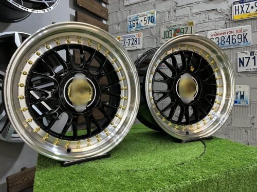 Laredo BBS LM style 17X8.5J 5X112/5X120 ET20 73.1 Black with Diamond cut lip and golden rivets ( Audi A4/A6, VW Golf/Jetta, Mercedes E/S/SL/CL, BMW 3-5-6-8 E46/E90/E39/E60 )