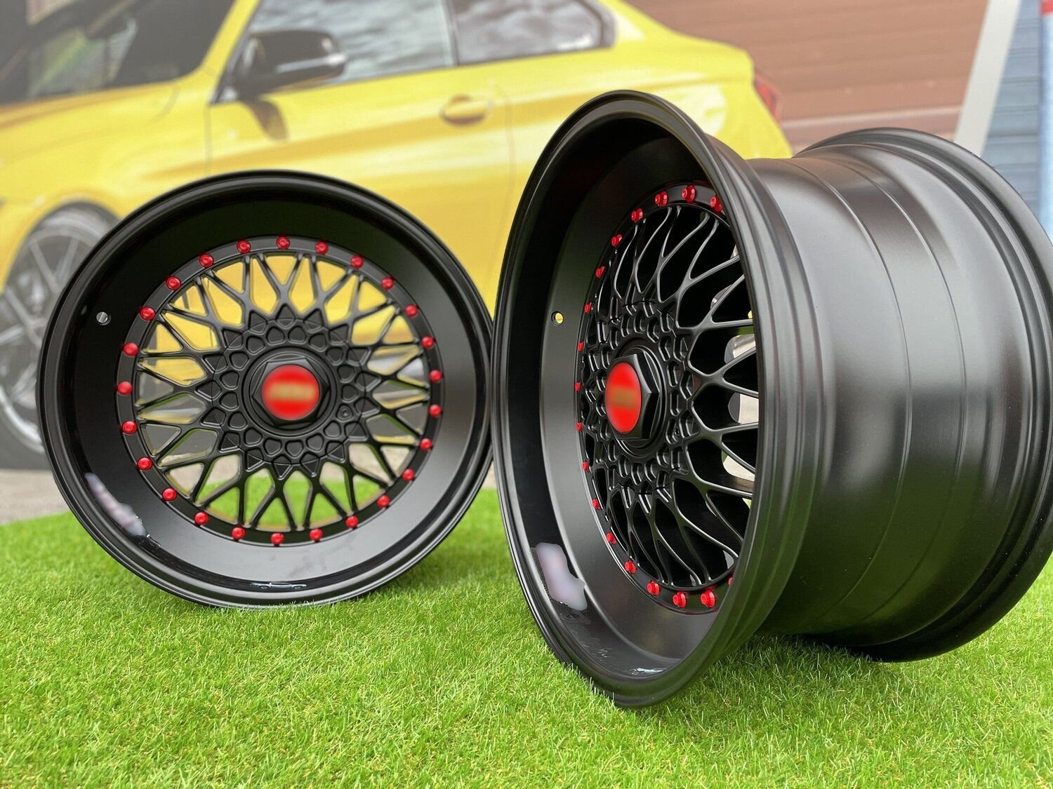 BBS RS Slant Lip Style 18X8.5J 5X112/5X120 ET28 74.1 Black half matt with red rivets (Audi A4/A6, VW Golf/Jetta, Mercedes E/S/SL/CL, BMW 3-5-6-8 E46/E90/E39/E60) 5