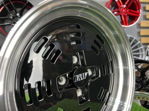 JDM AME A3C Style 15X8J 4X100 ET25 73.1 Black with polished lip