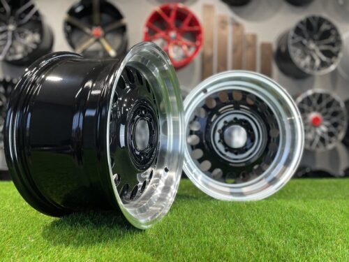 VW Classic Steel Design15X8J 4X100/5X100 ET25 73.1 Black with Diamond Cut lip ( BMW E30, VW Golf/Jetta, AUDI 80/Coupe/A3, Mazda MX )