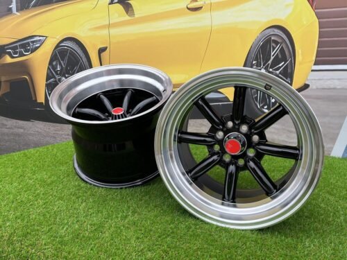 Watanabe Rota style 15X9J 4X100/4X114.3 ET0 73.1 Black with Diamond cut lip ( Mazda MX RX, VW, BMW E30, Honda, JDM cars )