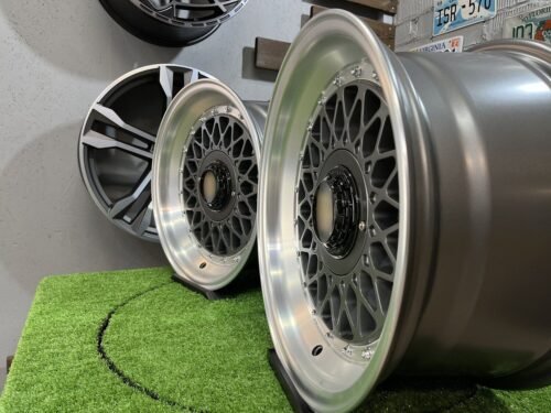 Porsche Mesh Mags BBS Design 15X8J 4X100/4X108 ET25 73.1 Grey gunmetal with polished lip ( BMW E30, VW Golf/Jetta, AUDI 80/90/200/Coupe )