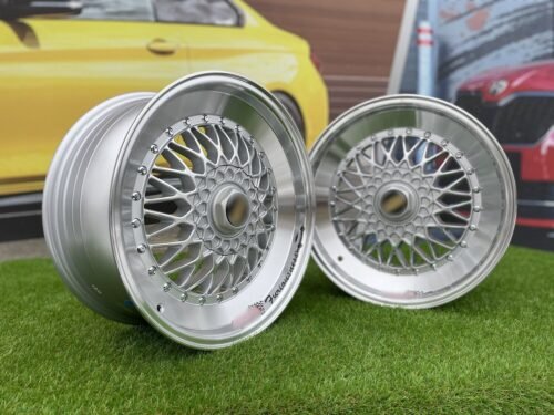 BBS RS Slant Lip Style 17X7.5J 4X100/4X108 ET35 73.1 Silver with Diamond Cut lip and chrome rivets (BMW E30, VW Golf/Jetta, AUDI 80/90/200/Coupe, Ford Escort)