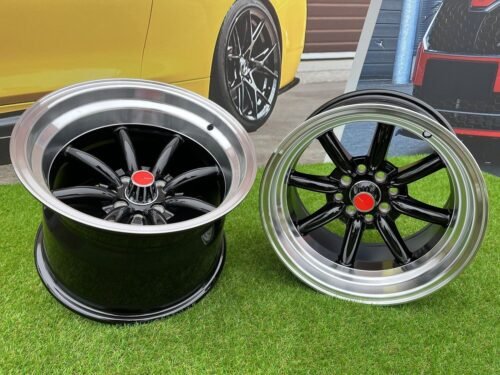 Watanabe Rota style 15X9J 4X100/4X114.3 ET0 73.1 Black with Diamond cut lip ( Mazda MX RX, VW, BMW E30, Honda, JDM cars )