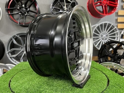JDM AME A3C Style 15X8J 4X100 ET25 73.1 Black with polished lip