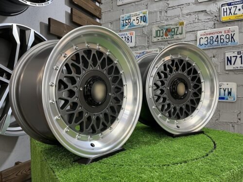Porsche Mesh Mags BBS Design 15X8J 4X100/4X108 ET25 73.1 Grey gunmetal with polished lip ( BMW E30, VW Golf/Jetta, AUDI 80/90/200/Coupe )
