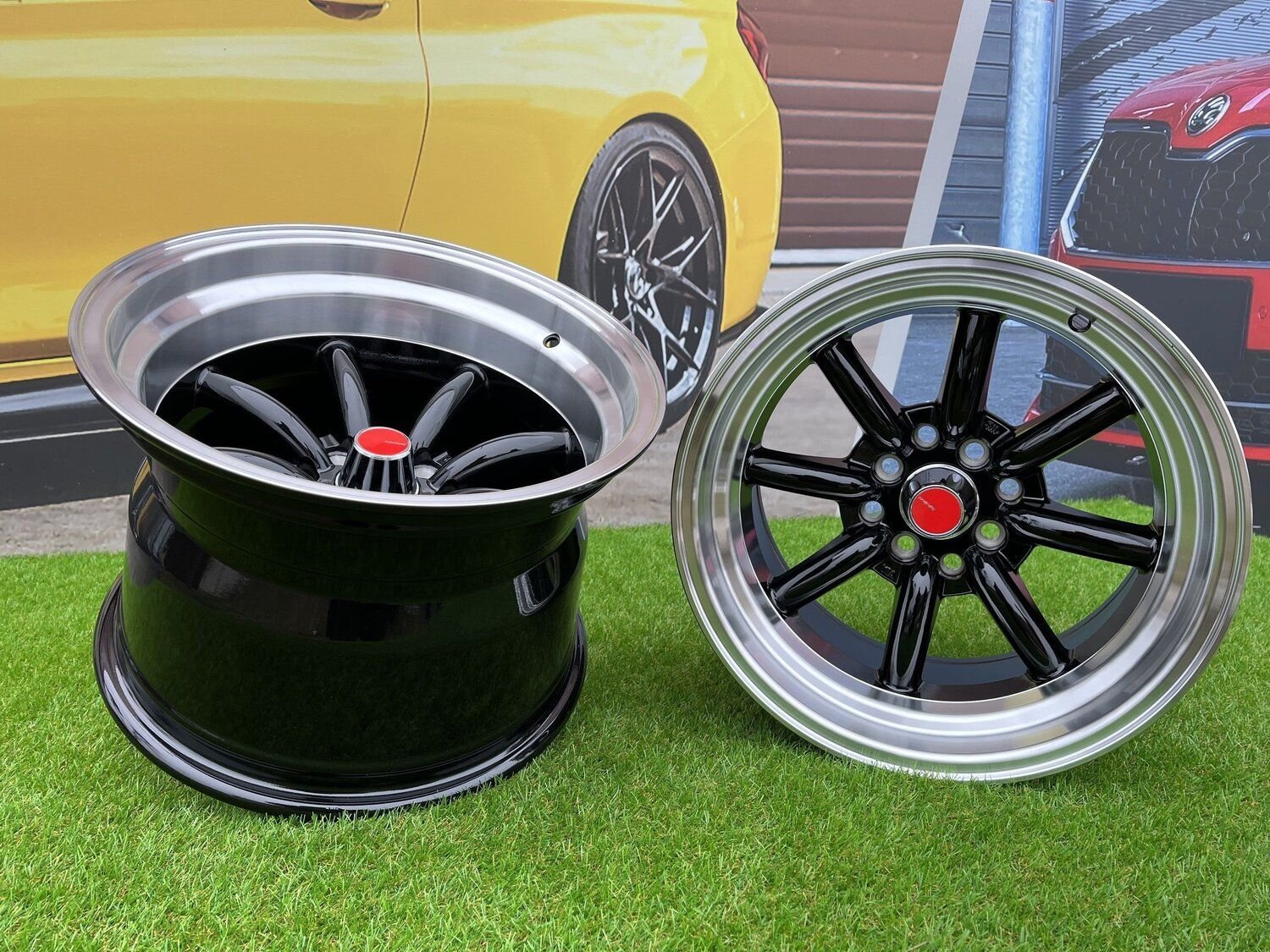 Watanabe Rota style 15X10.5J 4X100/4X114.3 ET -15 73.1 Black with Diamond cut lip ( Mazda MX RX, VW, BMW E30, Honda, JDM cars ) 9