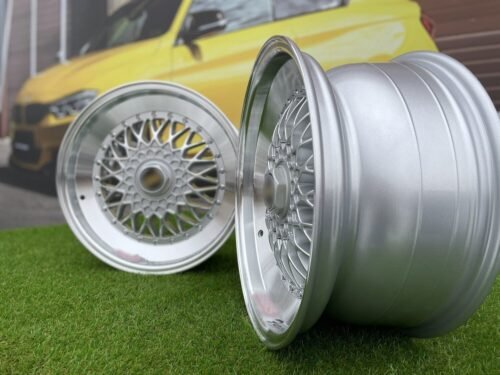 BBS RS Slant Lip Style 17X7.5J 4X100/4X108 ET35 73.1 Silver with Diamond Cut lip and chrome rivets (BMW E30, VW Golf/Jetta, AUDI 80/90/200/Coupe, Ford Escort)