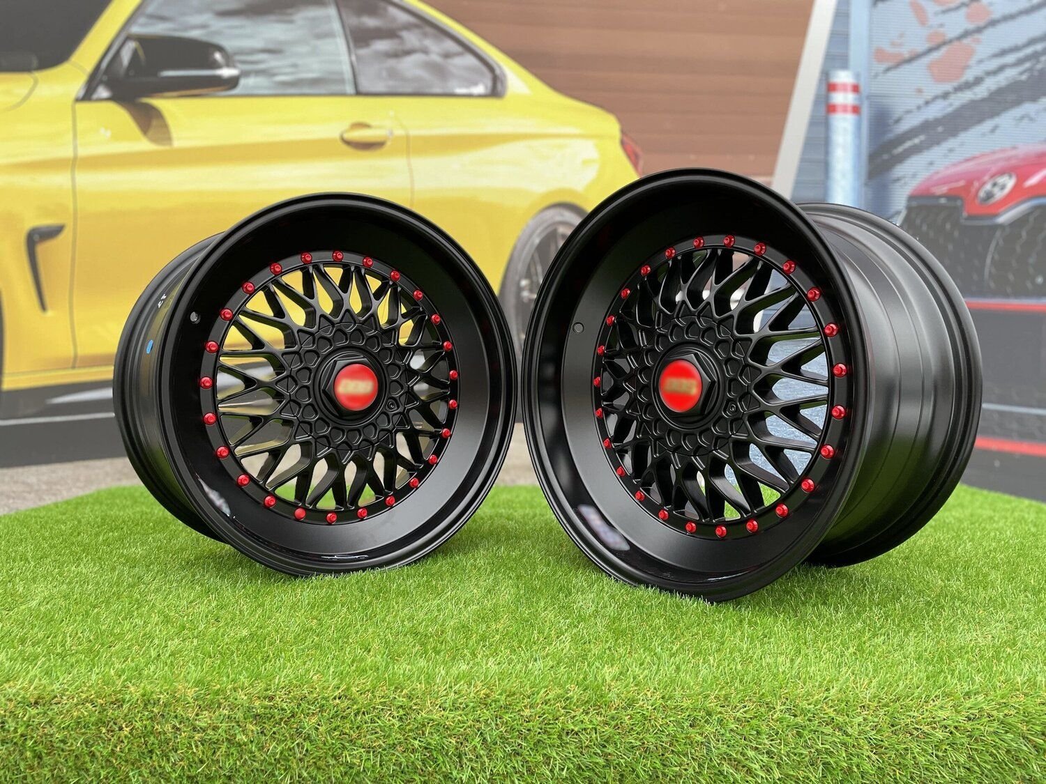 BBS RS Slant Lip Style 18X8.5J 5X112/5X120 ET28 74.1 Black half matt with red rivets (Audi A4/A6, VW Golf/Jetta, Mercedes E/S/SL/CL, BMW 3-5-6-8 E46/E90/E39/E60) 8
