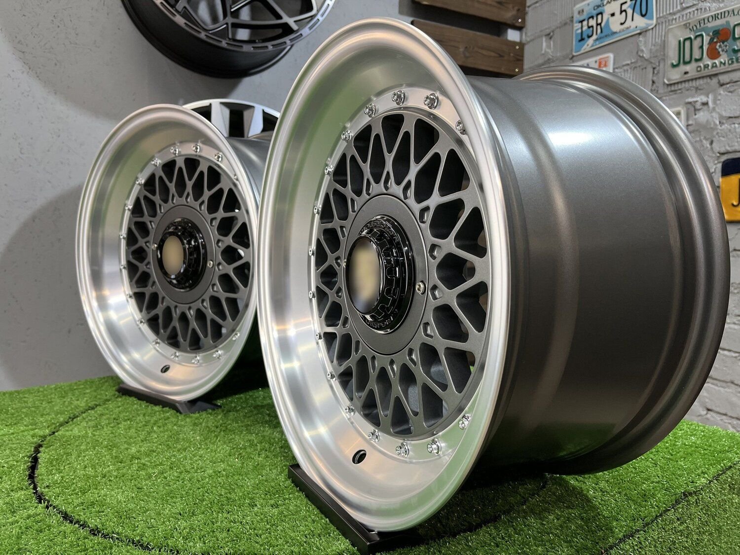 Porsche Mesh Mags BBS Design 15X8J 4X100/4X108 ET25 73.1 Grey gunmetal with polished lip ( BMW E30, VW Golf/Jetta, AUDI 80/90/200/Coupe ) 9